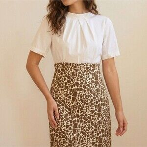 Shabby Apple The Savannah Mixed Media Dress Size M Cotton Animal Print Business